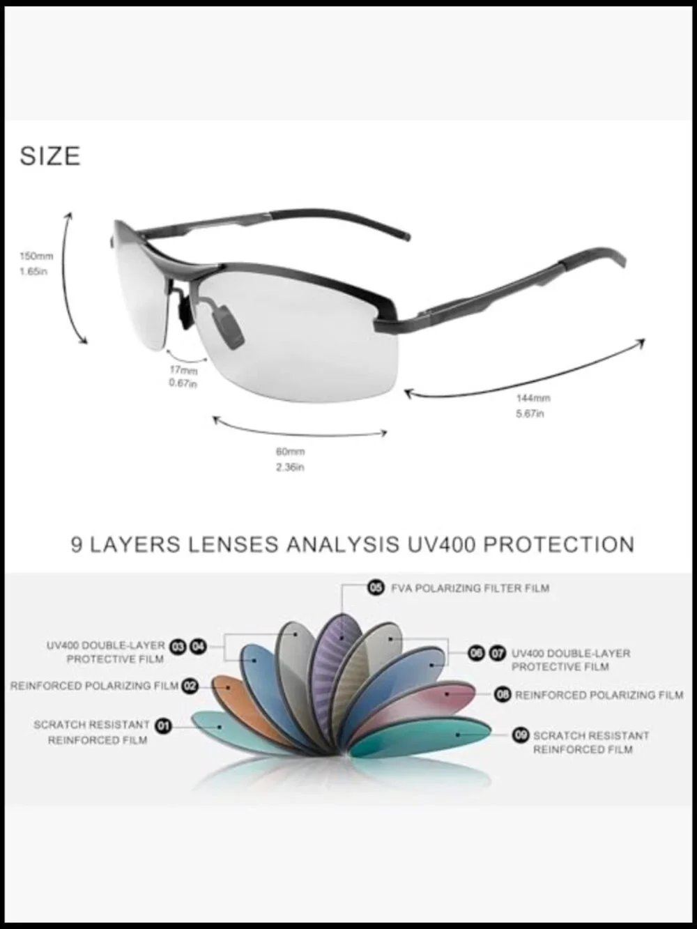 Photochromic Polarized Sunglasses for Men UV Protection Lightweight Driving